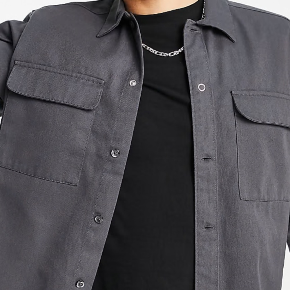 ZARA OVERSIZED BUTTON DOWN LONG SLEEVE SHIRT SHACKET GRAY SIZE XL